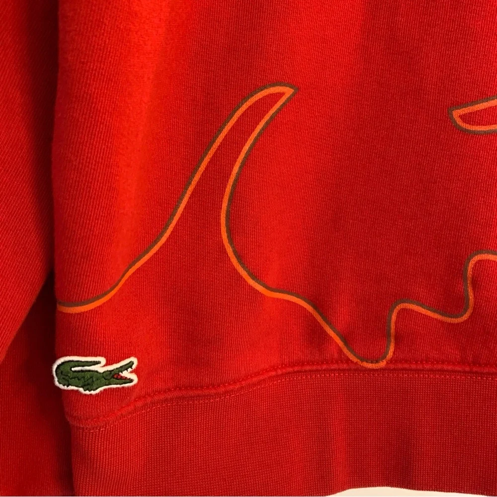 Lacoste Men's Sport Oversized Croc Brushed Fleece Crewneck Sweatshirt Red Medium